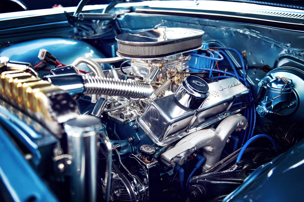 Detailed view of an open car engine bay