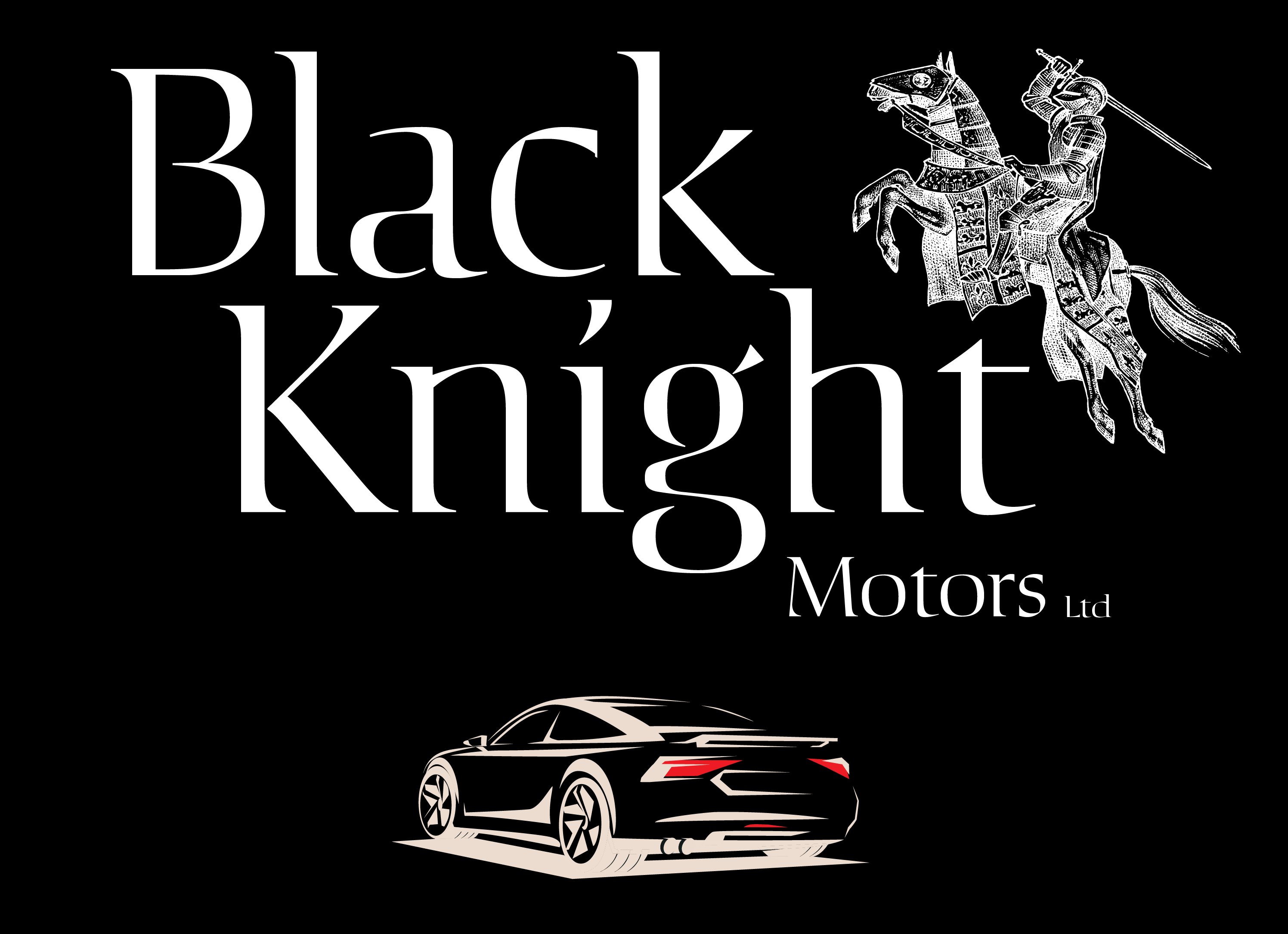 Knight on horseback above a sports car